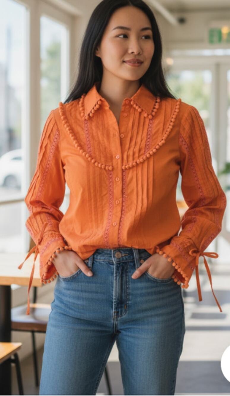 Rosalita Mcgee Dopamine Orange Embellished Dream Shirt Medium